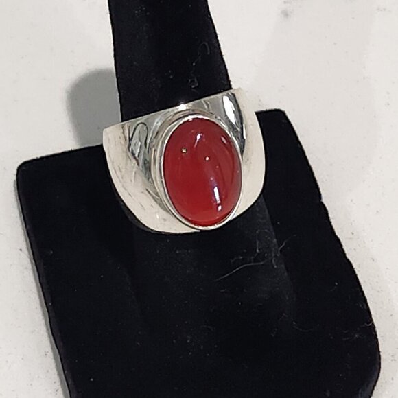 Sterling Silver with Large Oval Red Tiger Eye Ring - Picture 1 of 5